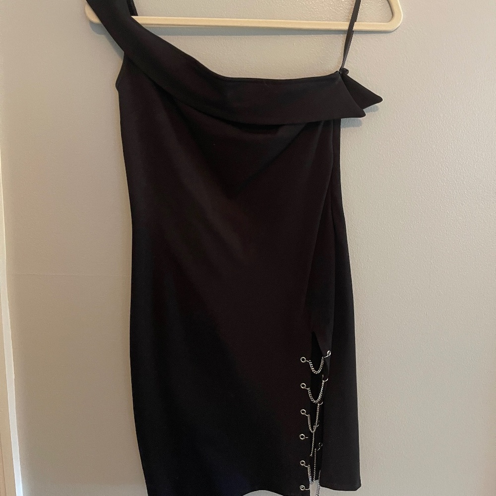 NBD Women’s Mini Dress, chain slit detail, one shoulder